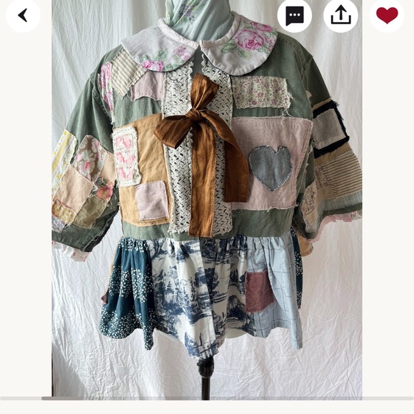 Handmade Artisan Vintage Materials Jacket Silk Bow Closure Peter Pan Collar XL - Picture 8 of 16